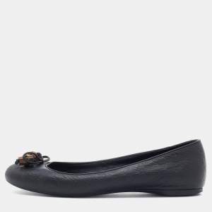 Gucci Black Micro Guccissima Leather Bamboo Bow Ballet Flats Size 37.5