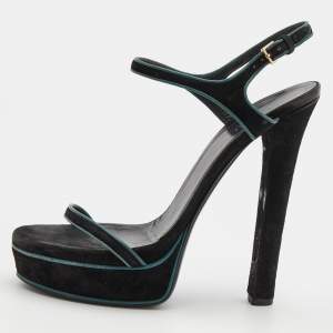 Gucci Black Suede Platform Ankle Strap Sandals Size 37