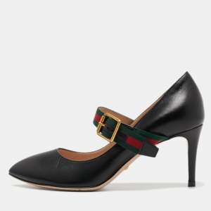 Pre Owned Gucci Black Leather Sylvie Mary Jane Pumps Size 35.5