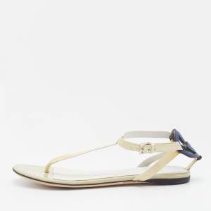 Gucci Beige Patent Leather Interlocking G Thong Flat Sandals Size 35