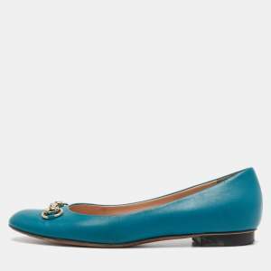 Gucci Blue Leather Horsebit Ballet Flats Size 40  