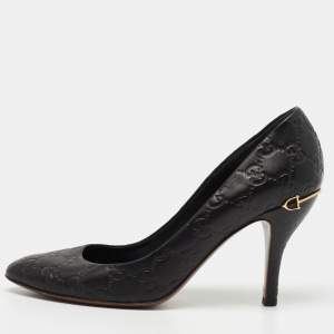 Pre Owned Gucci Black Guccissima Leather Pumps Size 39
