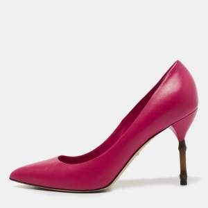 مملوكة مسبقًا Gucci Pink Leather Bamboo Heel Pumps Size 40