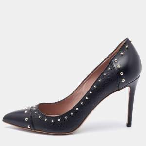 Pre Owned Gucci Black GG Embossed Leather Embellished Pumps Size 38