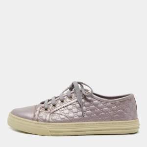 Gucci Metallic Light Purple Guccissima Leather Low Top Sneakers Size 35.5