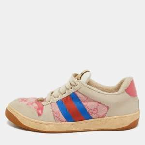 Gucci Grey/Pink Nubuck Leather and GG Canvas Screener Sneakers Size 39