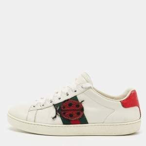 Gucci White Leather Embroidered Ladybug and Pineapple Ace Sneakers Size 35