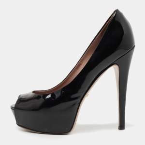 Pre Owned Gucci Black Patent Leather Sofia Pumps Size 36.5