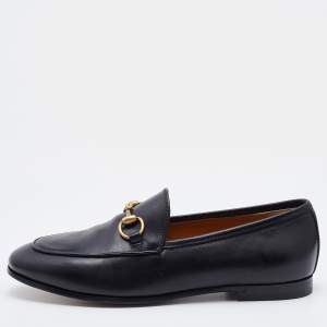 Pre Owned Gucci Black Leather Jordaan Slip On Loafers Size 34.5