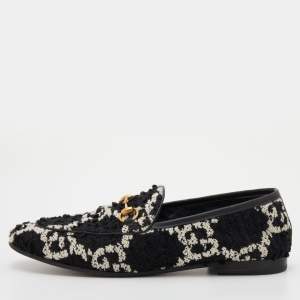 Gucci Black/White Tweed Jordaan Horsebit Loafers Size 38