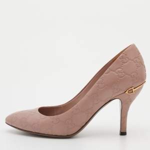 Pre Owned Gucci Pink Guccissima Leather Horsebit Heel Pumps Size 36