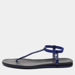 Gucci Navy Blue Crocodile Leather Thong Sandals Size 40