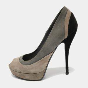 Pre Owned Gucci  Multicolor Suede Tricolour Peep Toe Platform Pumps Size 36