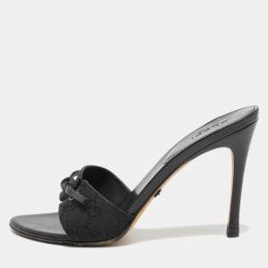Gucci Black Monogram Canvas  Slide Sandals Size 35