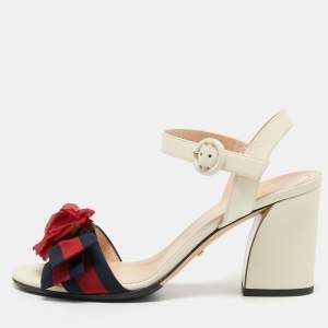Gucci Tricolor Leather and Canvas Bow Flower Ankle Strap Sandals Size 36