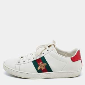 Gucci White Leather Embroidered Bee Ace Sneakers Size 36