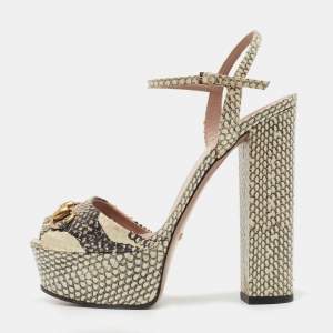 Gucci Black/Beige Python Claudie Sandals Size 39.5