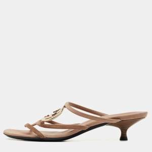 Gucci Beige Suede Interlocking G Kitten Heel Slide Sandals Size 39.5