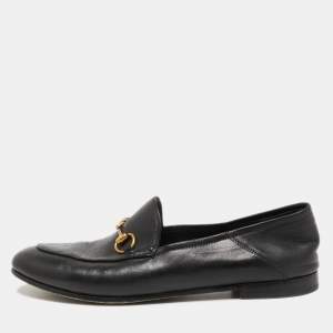 Gucci Black Leather Jordaan Loafers Size 38