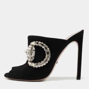 Gucci Black Suede Crystal Embellished Maxime Mules Size 38