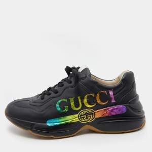 Gucci Black Leather Rhyton Low Top Sneakers Size 40