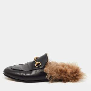 Gucci Black Leather Princetown Flat Mules Size 38
