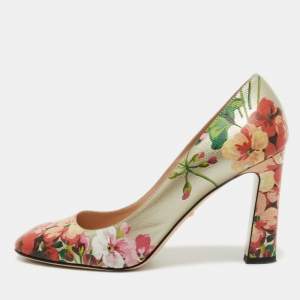 Pre Owned Gucci Multicolor Bloom Print Leather Pumps Size 40