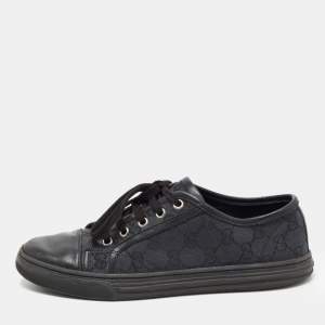 Gucci Blue/Black GG Canvas And Leather Cap Toe Low Top Sneakers Size 37.5