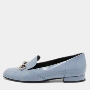 Gucci Light Blue Glossy Leather Horsebit Loafers Size 37.5