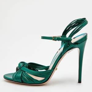Gucci Green Leather Allie Knot Ankle Strap Sandals Size 36.5