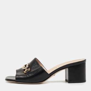 Gucci Black Leather Zumi Slide Sandals Size 38
