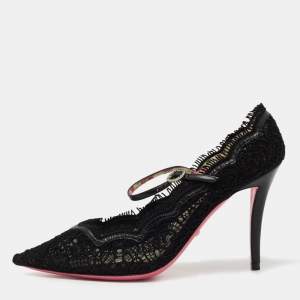 Pre Owned Gucci Black Lace Virginia Mary Jane Pumps Size 38.5