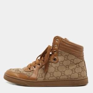 Gucci Brown GG Canvas and Leather Lace Up High Top Sneakers Size 36.5