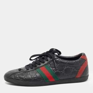 Gucci Black Guccissima Leather Web Ace Sneakers Size 37