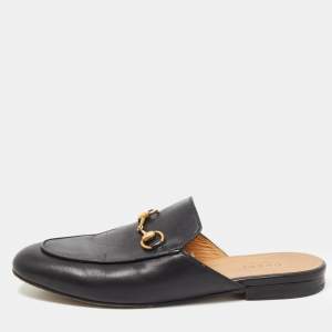 Gucci Black Leather Princetown Mules Size 37.5  