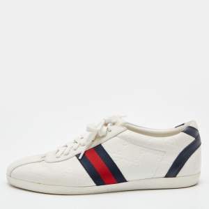 Gucci White Guccissima Leather Web Detail Low Top Sneakers Size 38.5