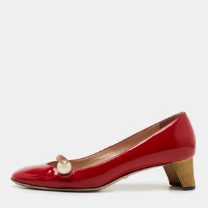 Pre Owned Gucci Red Patent Leather Arielle Pumps Size 38