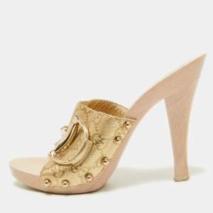 Gucci Gold Guccissima Leather Icon Bit Clog Size 36 