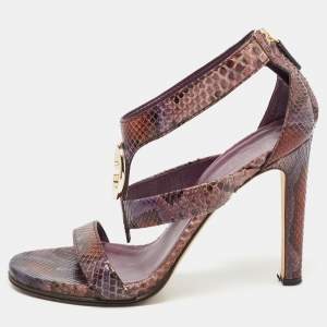 Gucci Multicolor Python  GG Logo Ankle Strap Sandals Size 38.5