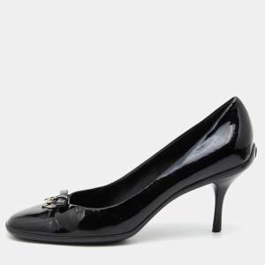 Pre Owned Gucci Black Patent Leather Bow Pumps Size 41