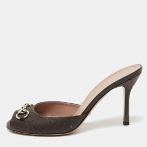 Gucci Dark Brown Guccissima Leather Horsebit Slide Sandals Size 38.5