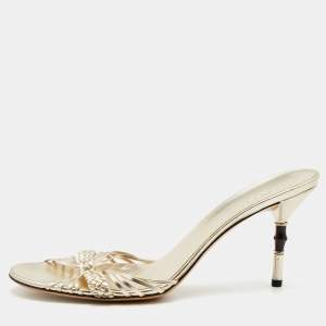 Gucci Metallic Gold Leather Braided Slide Sandals Size 42.5
