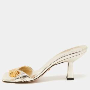 Gucci Gold Leather Crystal Embellished Dora Slide Sandals Size 38