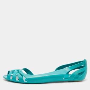 Pre Owned Gucci Turquoise Blue Jelly Interlocking GG Marola Ballet Flats Size 40