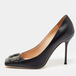 Gucci Black Leather Dionysus Square Toe Pumps Size 40