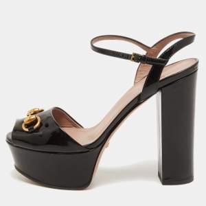 Gucci Black Patent Leather Claudie Platform Sandals Size 36.5