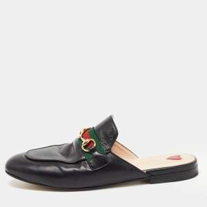 Gucci Black Leather Princetown Flat Mules Size 38
