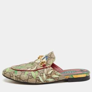 Gucci Multicolor Tian Print GG Supreme Canvas Horsebit Flat Mules Size 36