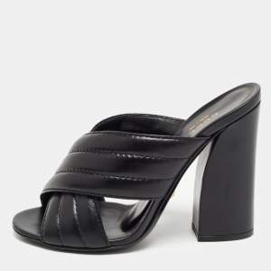 Gucci Black Quilted Leather Webby Criss Cross Open Toe Mules Size 37