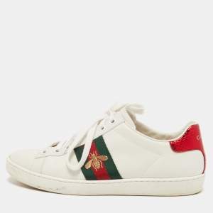 Gucci White Leather Embroidered Bee Ace Sneakers Size 36.5